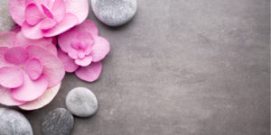 Pink flowers with stones